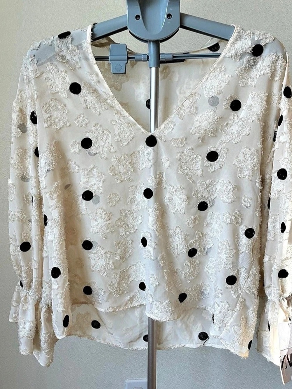 Zara Polka Dot Textured Blouse White & Black Size Small NWT